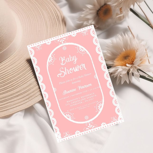 Dusty Pink Mexican Girl baby shower  papel picado Invitation (Creator Uploaded)