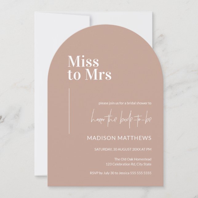  Dusty Pink Minimal Arch Miss Mrs Bridal Shower  Invitation (Front)