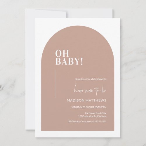  Dusty Pink Minimal Arch Oh Baby Shower Invitation