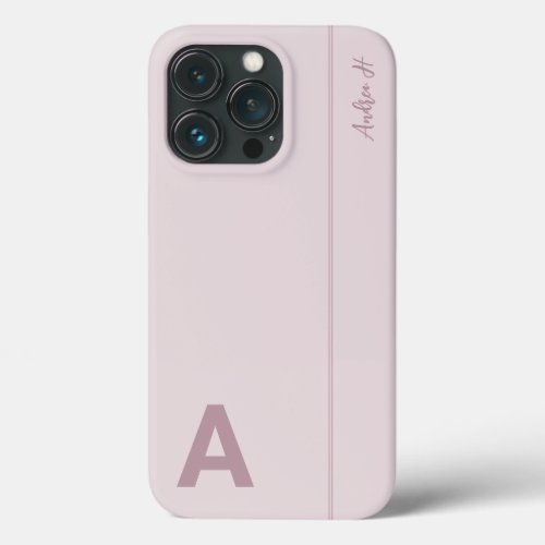 Dusty Pink Minimal Modern Initial Monogram iPhone 13 Pro Case