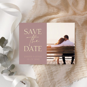 Dusty Pink Minimal Photo Save the Date Foil Holiday Postcard