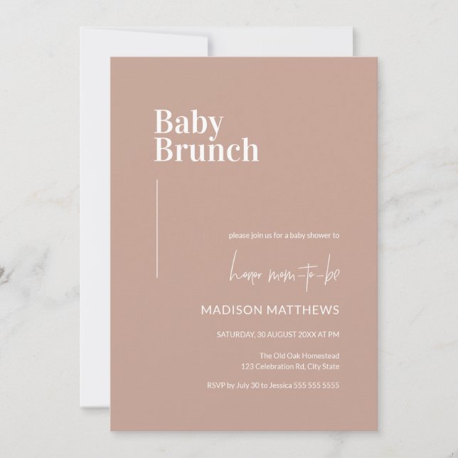 Dusty Pink Minimalist Baby Brunch Baby Shower Invitation (Front)