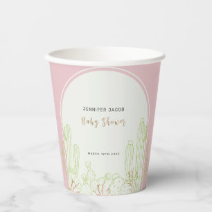Dusty Pink Minimalist Boho Cactus Arch Baby Shower Paper Cups
