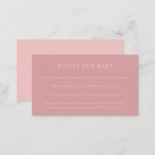 Dusty Pink Minimalist Books for Girl Baby Shower Enclosure Card