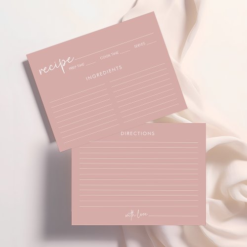 Dusty Pink Minimalist Bridal Shower Recipe Card