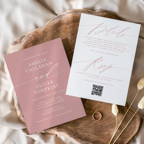 Dusty Pink Minimalist Double_Sided Wedding Invitation