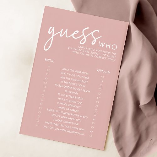 Dusty Pink Minimalist Guess Who Bridal Shower Game