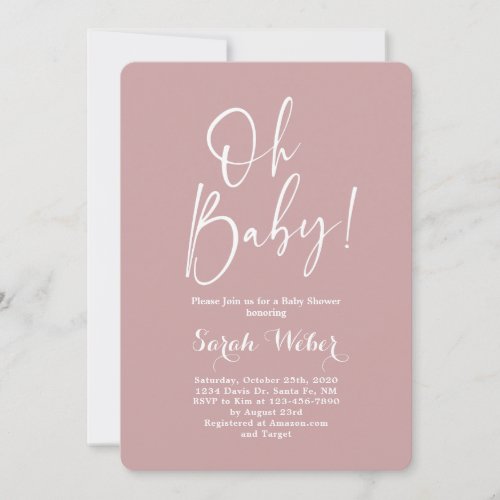 Dusty Pink minimalist modern baby shower girl Invitation