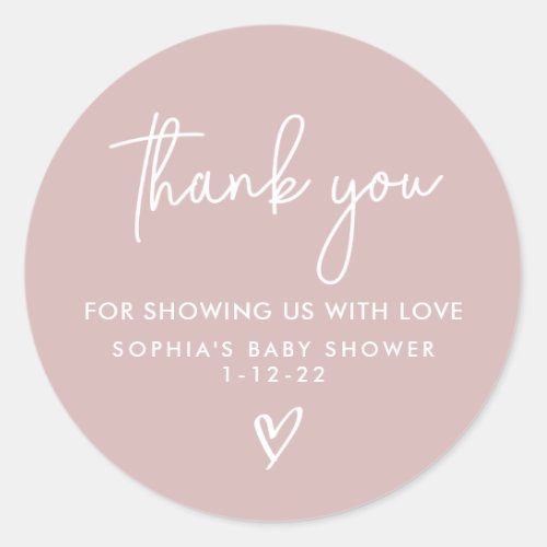 Dusty Pink Minimalist Modern Boho Baby Shower Classic Round Sticker