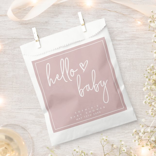Dusty Pink Minimalist Modern Boho Baby Shower Favor Bag (Clipped)