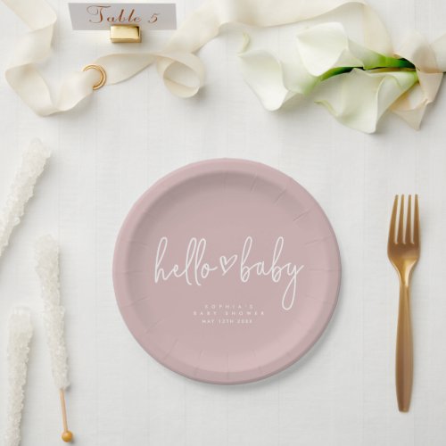 Dusty Pink Minimalist Modern Boho Baby Shower Paper Plates