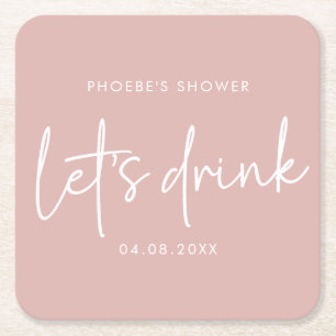Dusty Pink Minimalist Script Bridal Shower Coaster