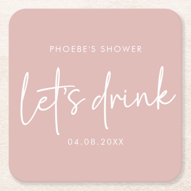 Dusty Pink Minimalist Script Bridal Shower Coaster (Front)