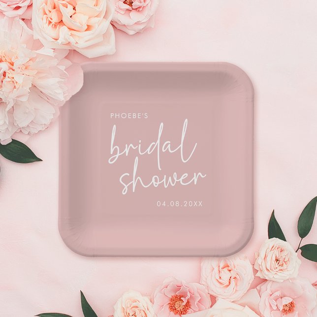 Dusty Pink Minimalist Script Bridal Shower Paper Plates (Creator Uploaded)