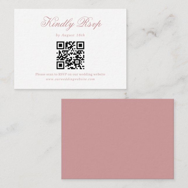 Dusty Pink Minimalist Script Wedding QR Code Rsvp Enclosure Card (Front/Back)
