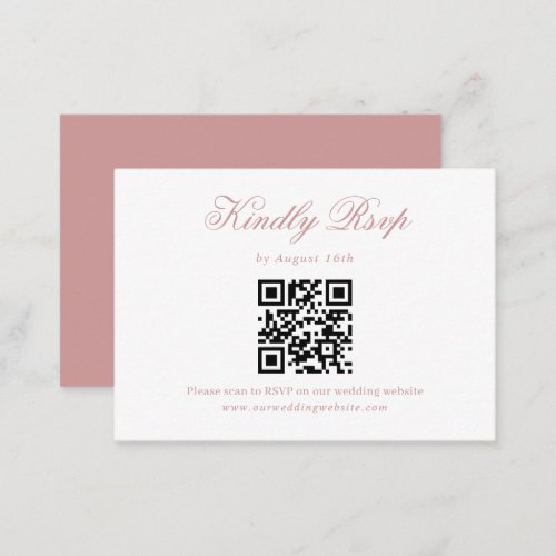 Dusty Pink Minimalist Script Wedding QR Code Rsvp Enclosure Card
