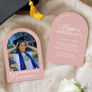 Dusty Pink Modern Arch Photo Graduation Party Invitation