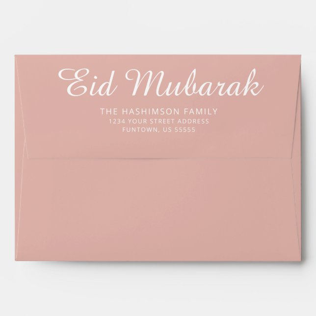 Dusty Pink Modern Brush Script Eid Mubarak Envelope (Back (Top Flap))