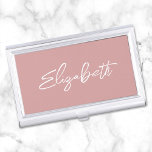Dusty Pink Modern Brush Script First Name Business Card Case<br><div class="desc">A first name business card case holder for her. The script is a lovely, brush stroke modern handwritten script that is a perfect gift for her. The decorative brush stroke style may require you to re-center your given name. You may also customize the white font color and calligraphy style. The...</div>