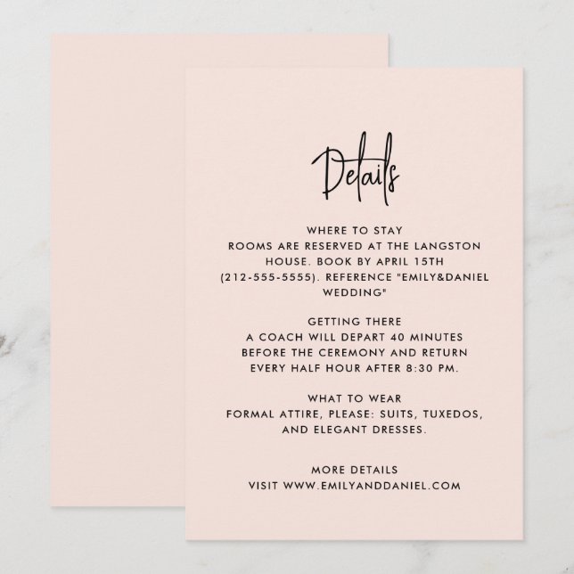 Dusty pink modern, the details card (Front/Back)