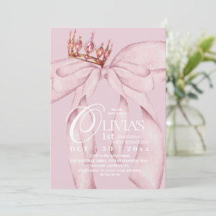 Dusty Pink Modern Trendy Bow 1st Birthday  Invitation