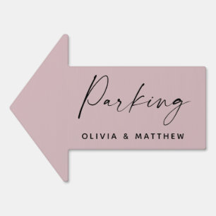 Dusty Pink Modern Wedding Parking Direction Arrow Sign