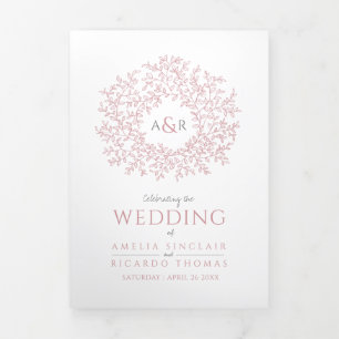 Dusty pink monogram art photo wedding program