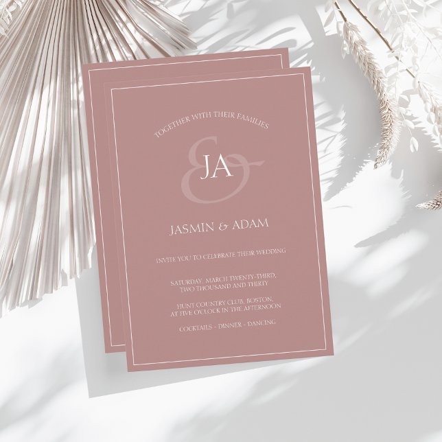 Dusty Pink Monogram Elegant Minimal Wedding Holiday Card (Creator Uploaded)
