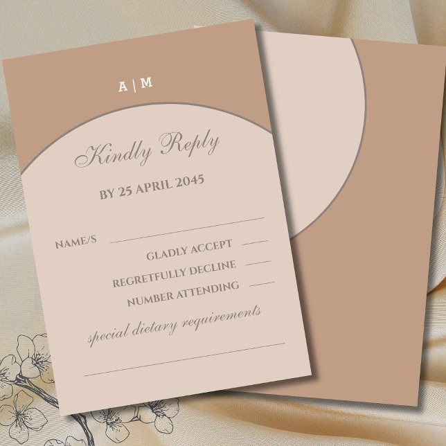 Dusty Pink Monogram Japandi Wedding RSVP Card  (Creator Uploaded)