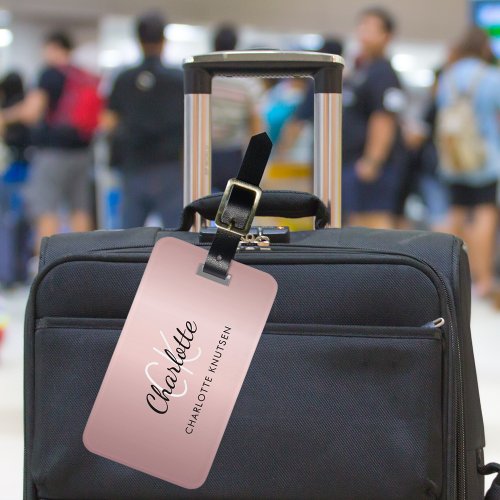 Dusty pink monogram name luggage tag
