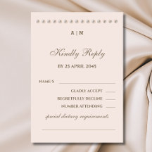 Dusty Pink Monogram Pearl Wedding RSVP Card