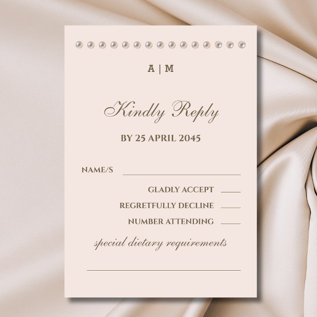Dusty Pink Monogram Pearl Wedding RSVP Card  (Creator Uploaded)