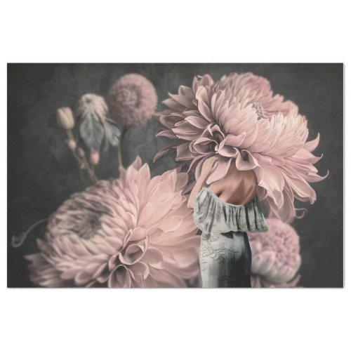 Dusty pink moody florals womans back portrait tissue paper