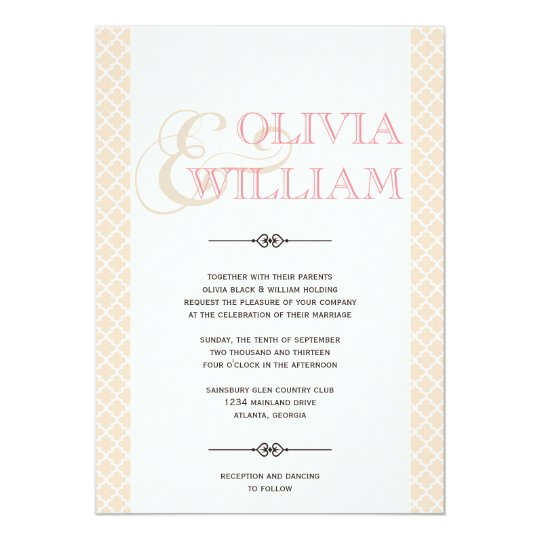 Dusty pink Moroccan tile ampersand modern wedding Card