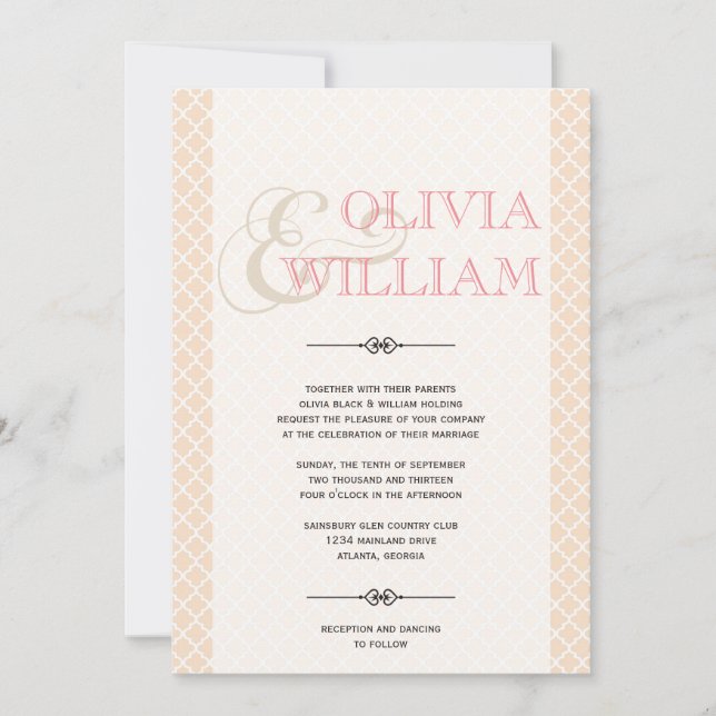 Dusty pink Moroccan tile ampersand modern wedding Invitation (Front)