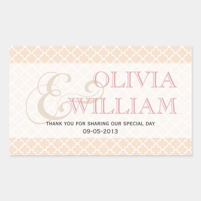 Dusty pink Moroccan tile ampersand wedding favor Rectangular Sticker (Front)