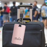 Dusty pink name script luggage tag<br><div class="desc">A blush pink,  dusty rose background.  Personalize and add a name. Your contact information on the back.</div>