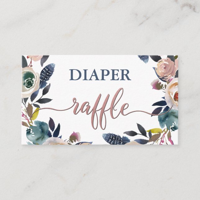 Dusty Pink Navy Baby Shower Sprinkle Diaper Raffle Enclosure Card (Front)