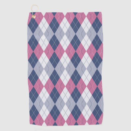 Dusty Pink  Navy Blue Slate Argyle Golf Towel