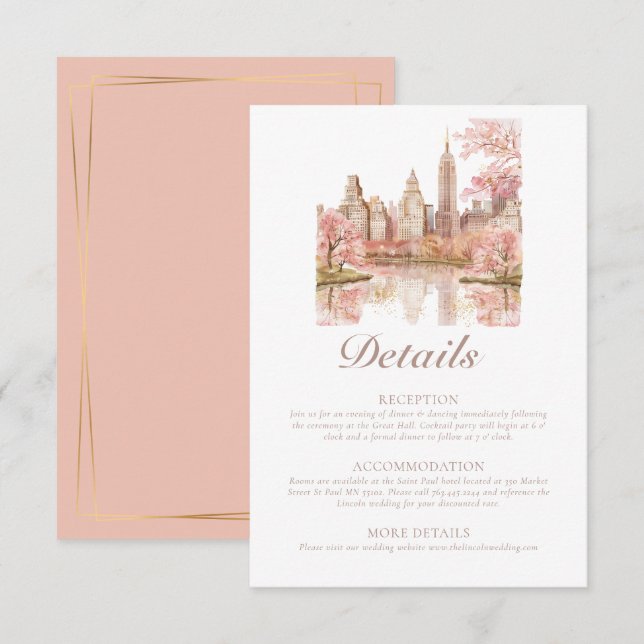 Dusty Pink New York Destination Wedding Details Enclosure Card (Front/Back)