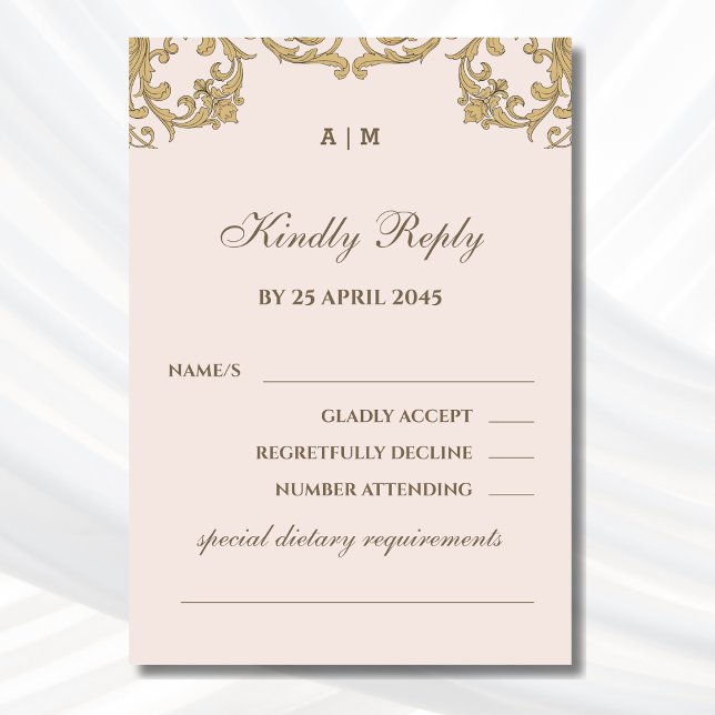 Dusty Pink Ornate Victorian Wedding RSVP Card  (Creator Uploaded)