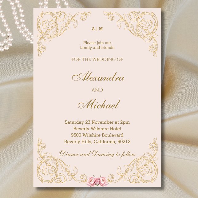 Dusty Pink Ornate Vintage Baroque Wedding  Invitation (Creator Uploaded)