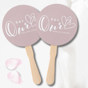 Dusty Pink Our Hearts Wedding / Anniversary Hand Fan