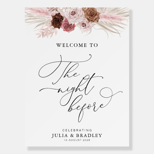 Dusty pink pampas floral night before wedding sign (Front)