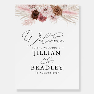 dusty pink pampas floral wedding welcome sign