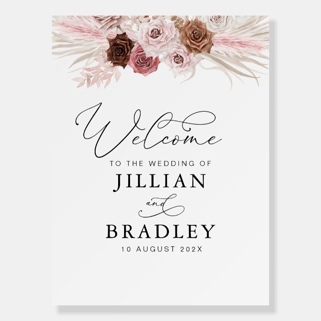 dusty pink pampas floral wedding welcome sign (Front)