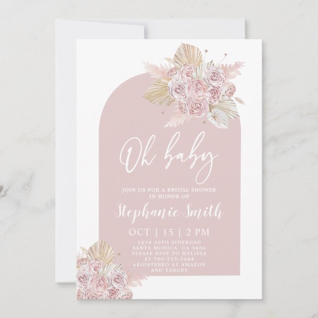 Dusty pink Pampas Grass Baby Shower Invitation (Front)