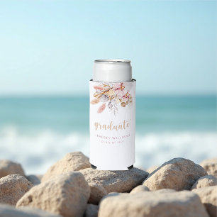 Dusty Pink Pampas Grass Boho Floral Graduation Seltzer Can Cooler