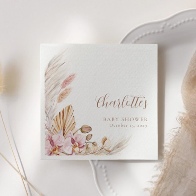 Dusty Pink Pampas Grass Floral | Baby Shower  Napkins (Creator Uploaded)