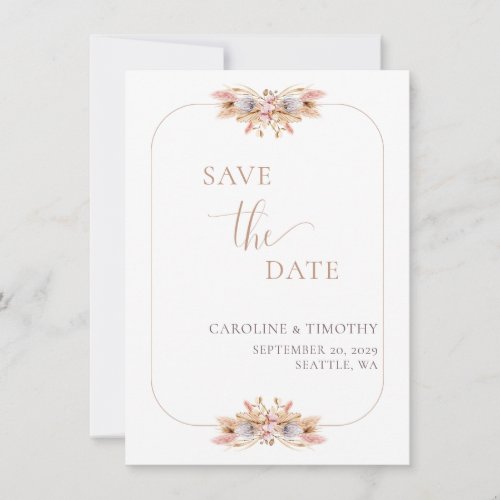 Dusty Pink Pampas Grass Save The Date Announcement
